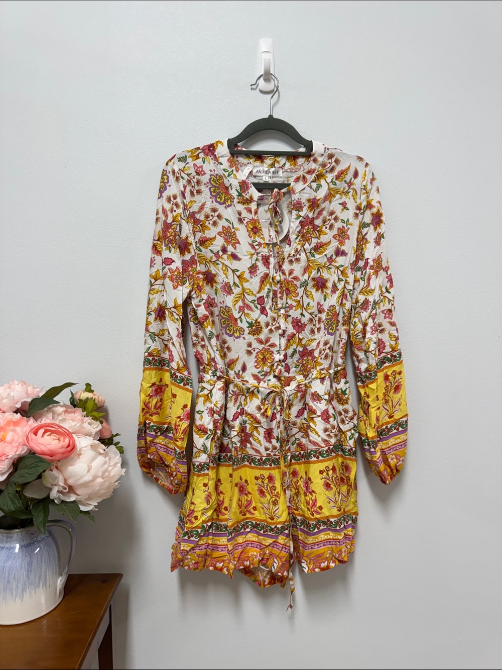 Floral Yellow Border Long-Sleeve Romper
